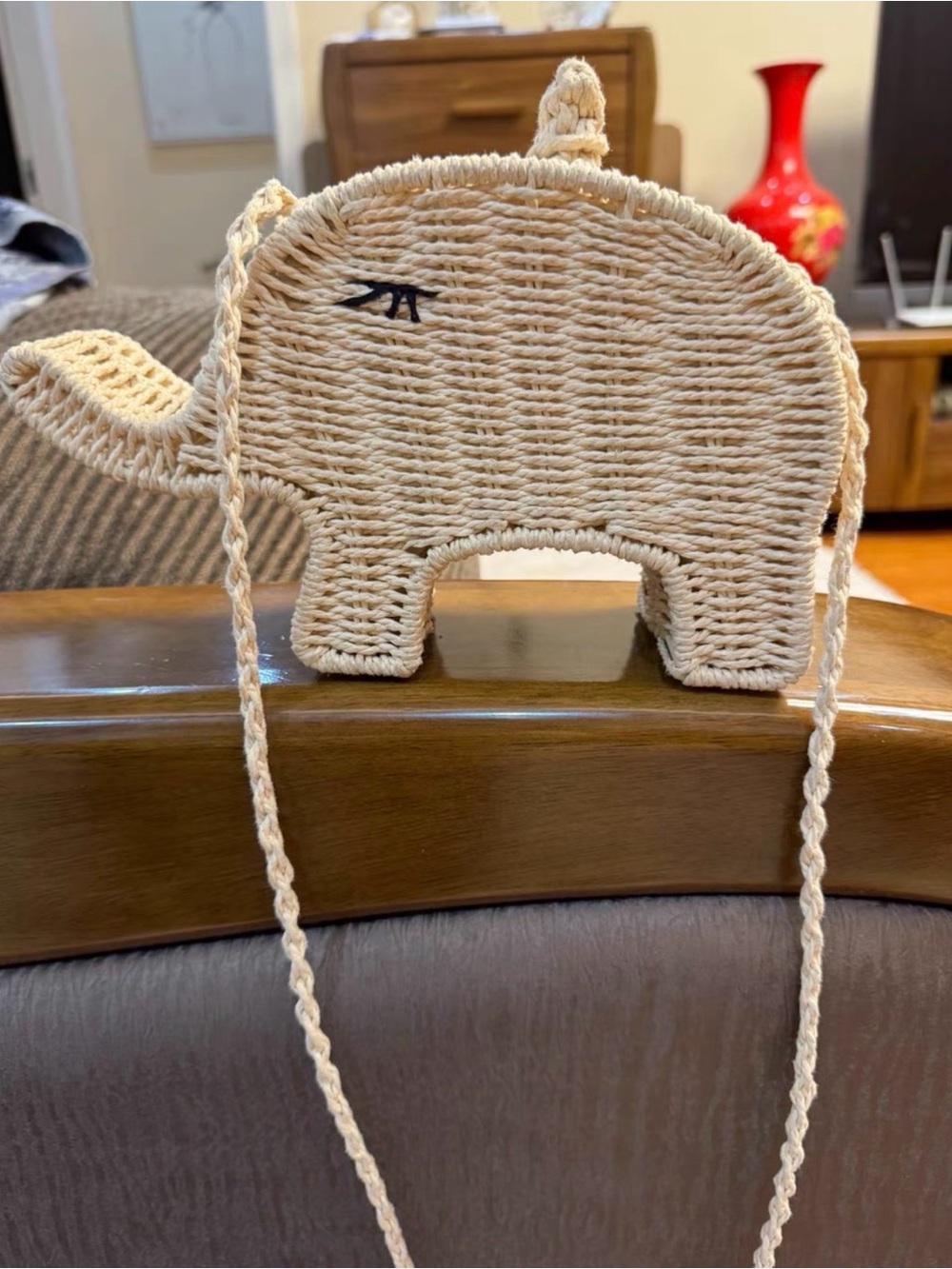 Zara Kids Elephant Straw Crossbody Bag - Natural